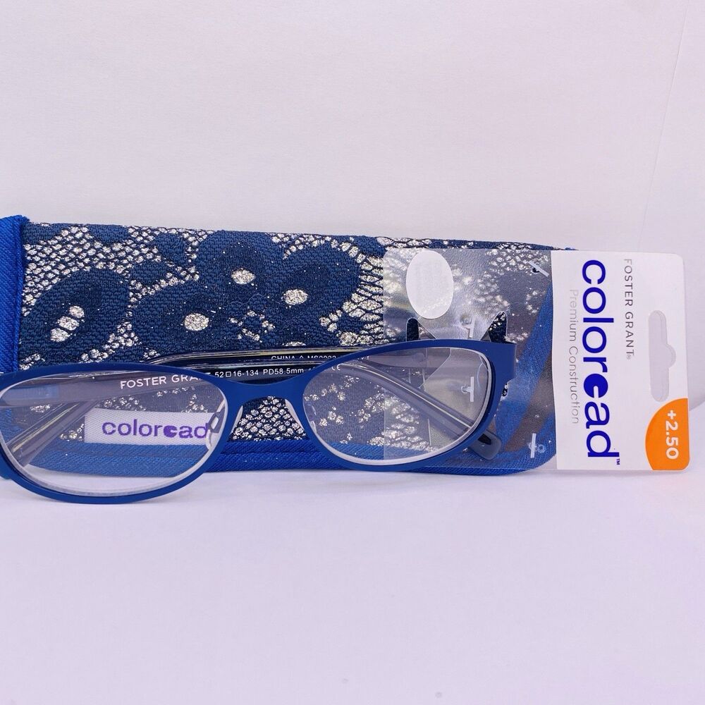Foster Grant Coloread Reading Glasses +2.50 52-16-134 Isa Navy New w/Case